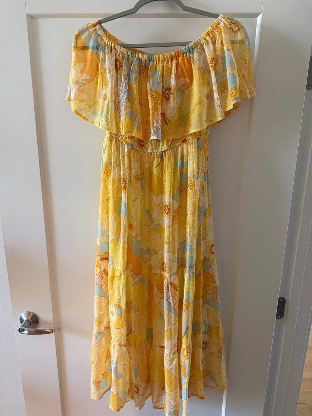 Pinkblush Maternity Yellow Floral Off-Shoulder Midi Dress